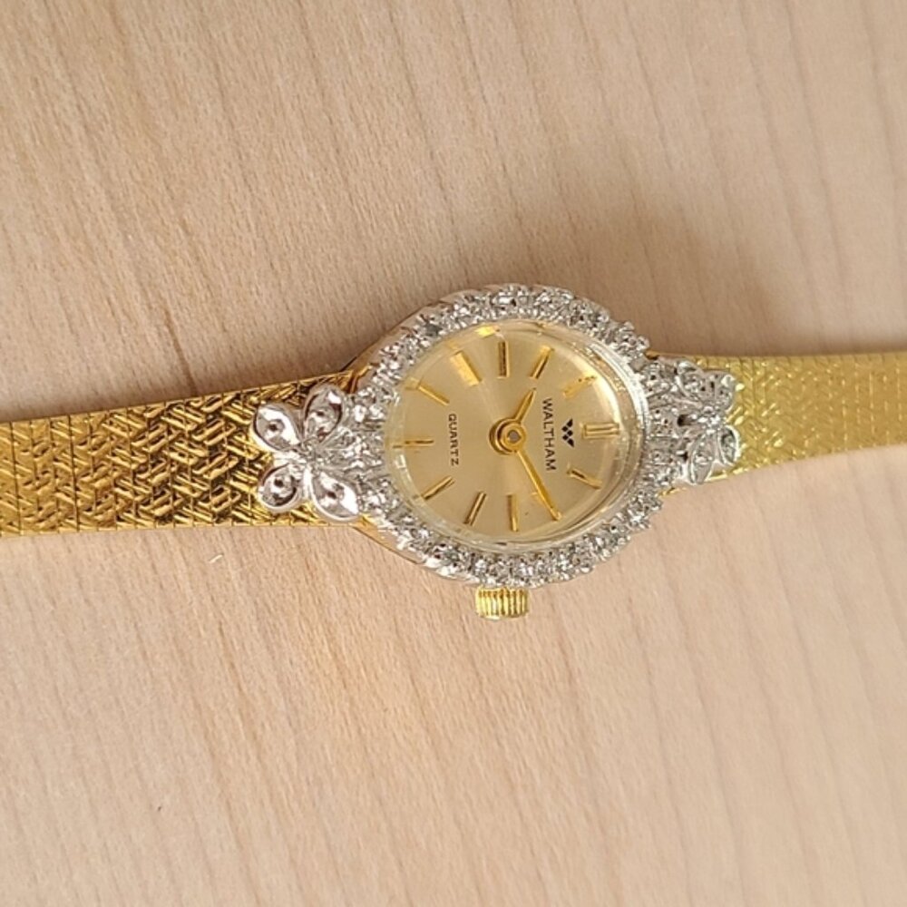 WALTHAM Vintage cocktail gold watch with silver bezel circa 1960s 70s - Picture 12 of 14